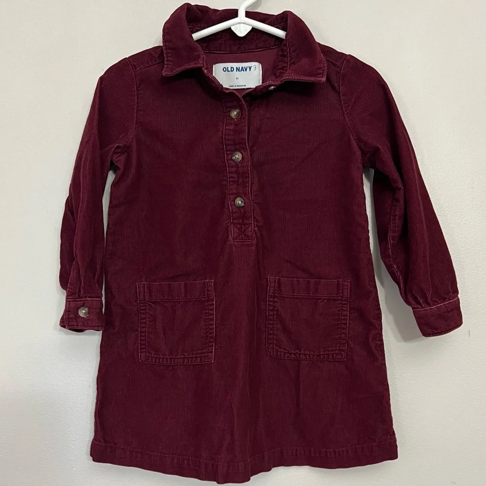 Old Navy Toddler Corduroy Shirt Dress Maroon Size 2T Christmas Holiday Sweet